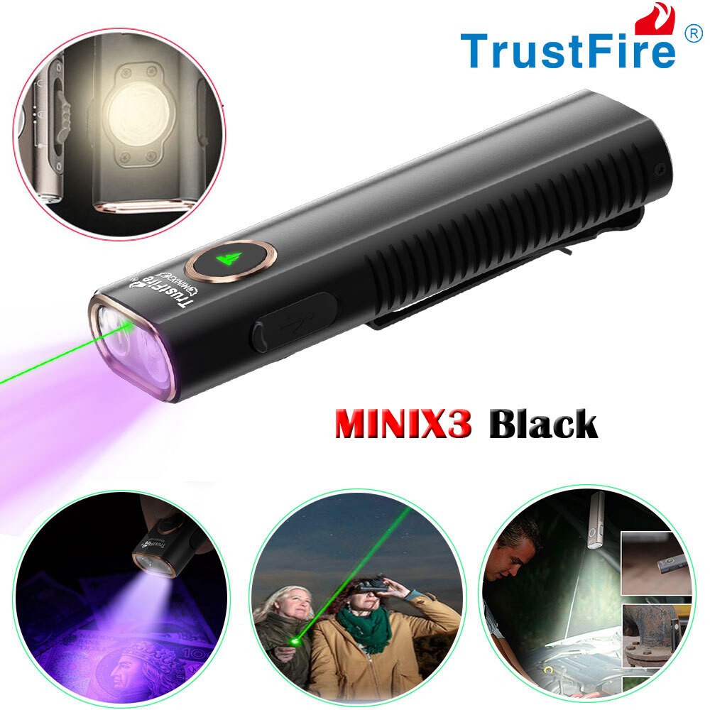 Trustfire X3 Rechargeable EDC Flashlight 1050LM Magnet Red or UV Light , Laser W