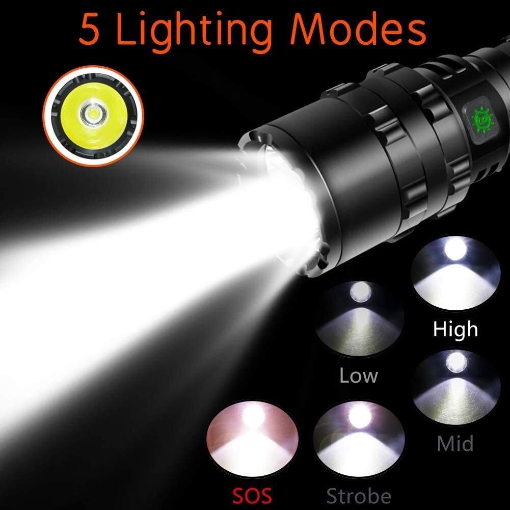 Usb Rechargeable Tactical Flashlight 3000 Lumens Waterproof w/ Picatinny Mount
