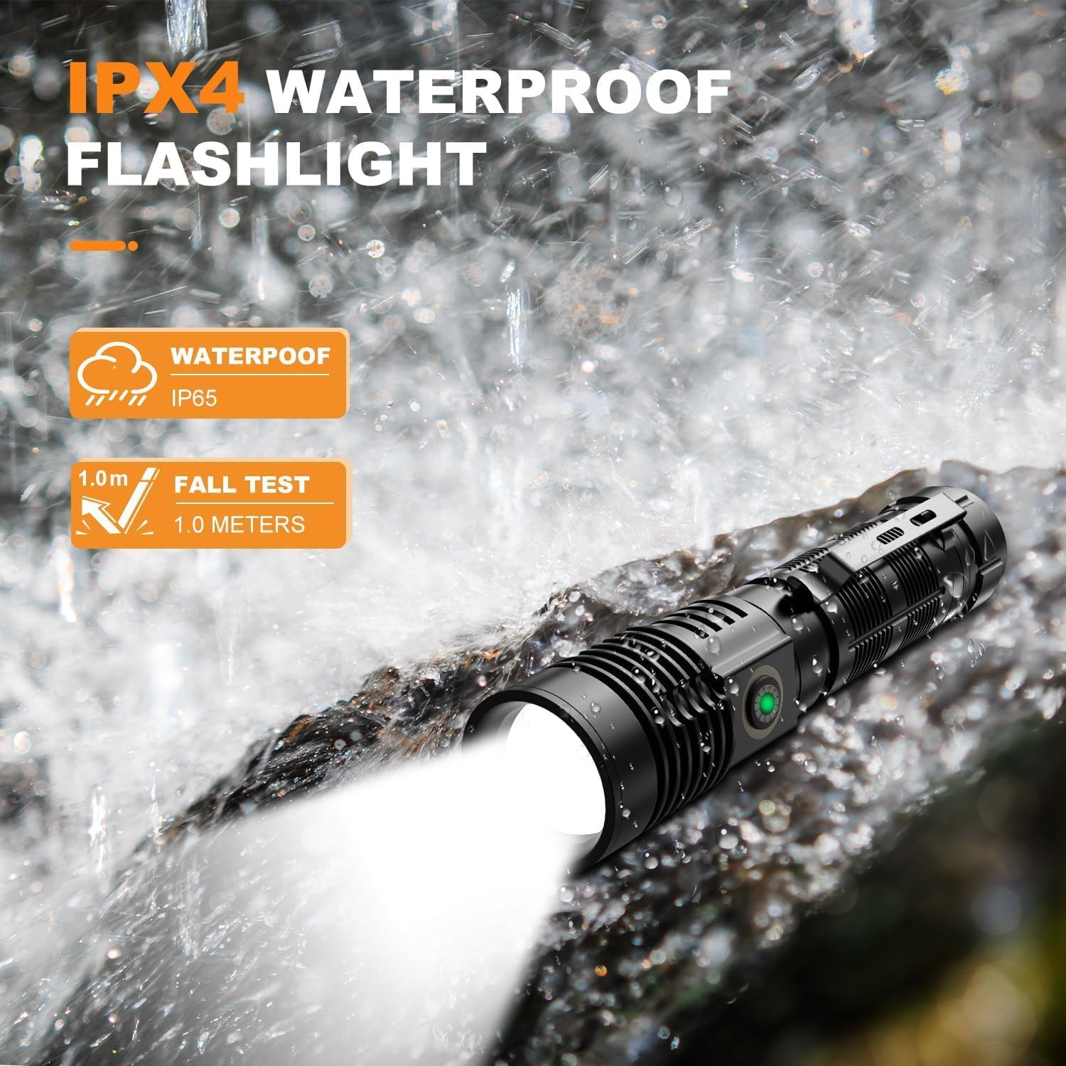Super Bright Rechargeable LED Flashlight – 1500m Long Beam, 5 Modes, 4Pcs
