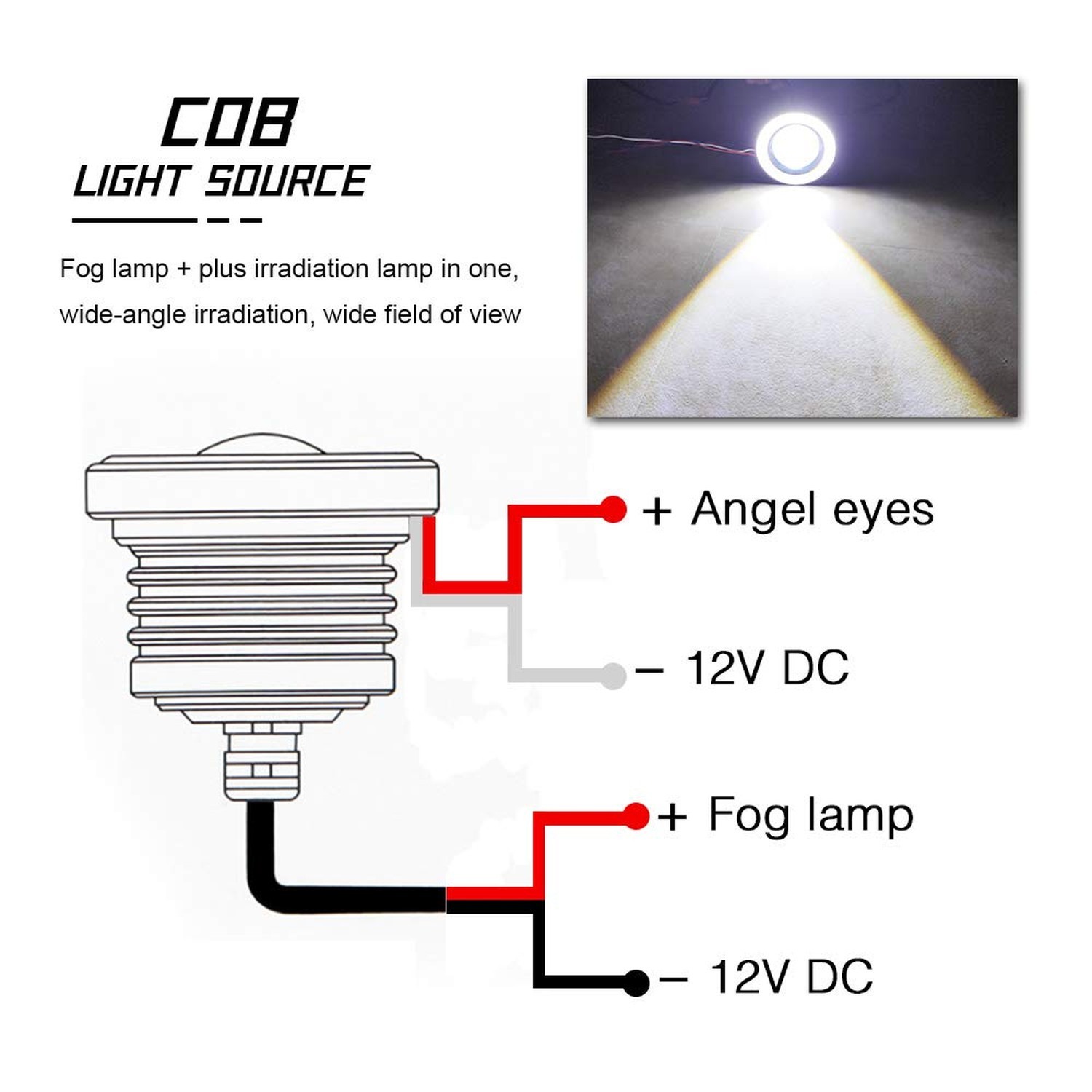 2PCS Super Bright 3″ Projector Universal LED Fog Light 12V 10W White COB Halo…