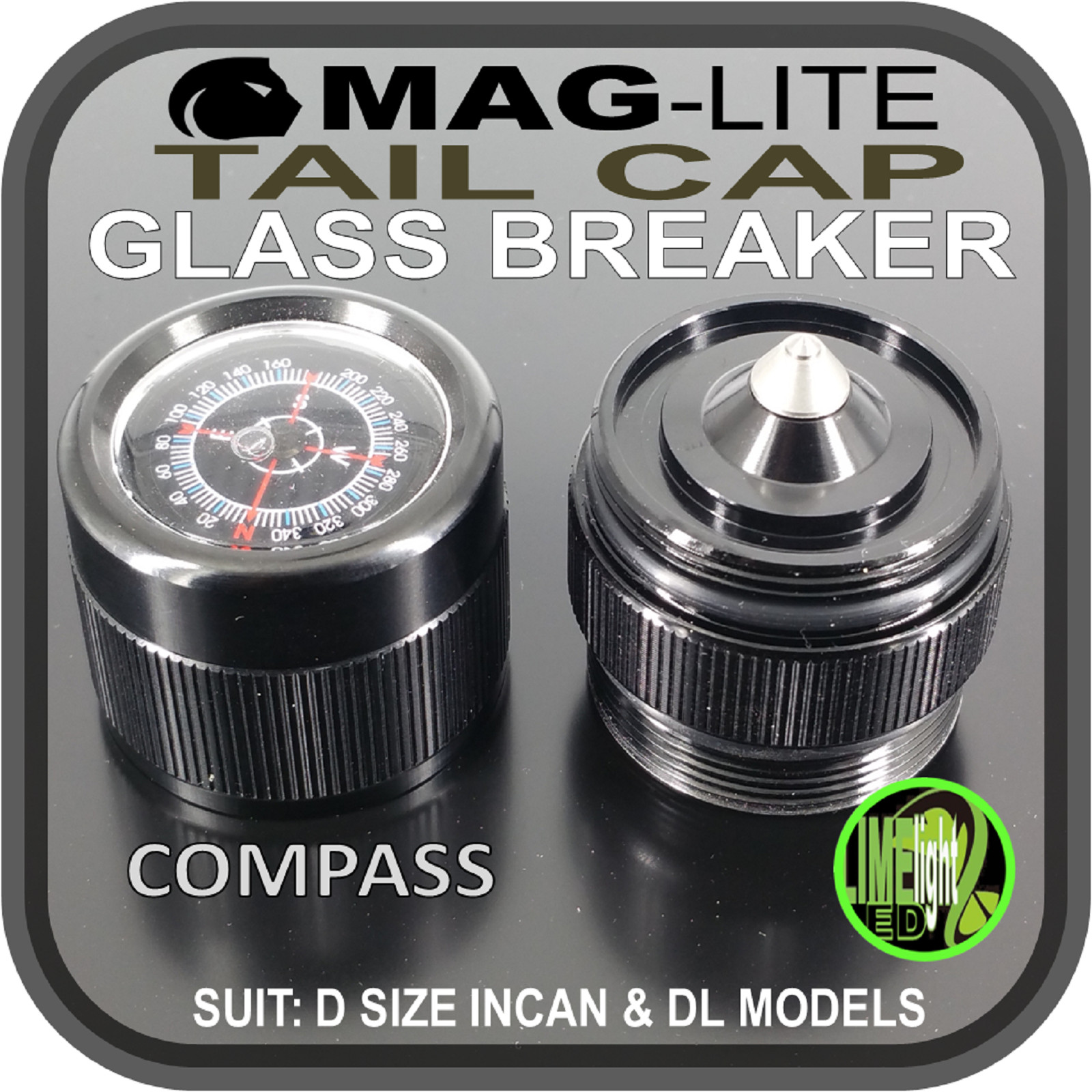 MAGLITE MODIFICATION UPGRADE D TAIL COMPASS WITH GLASS BREAKER D/DL MODELS AU