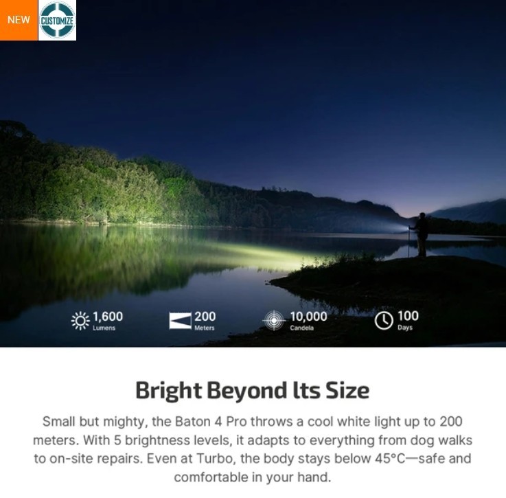 Baton 4 Pro Dual Switch High Lumen Compact EDC Flashlight