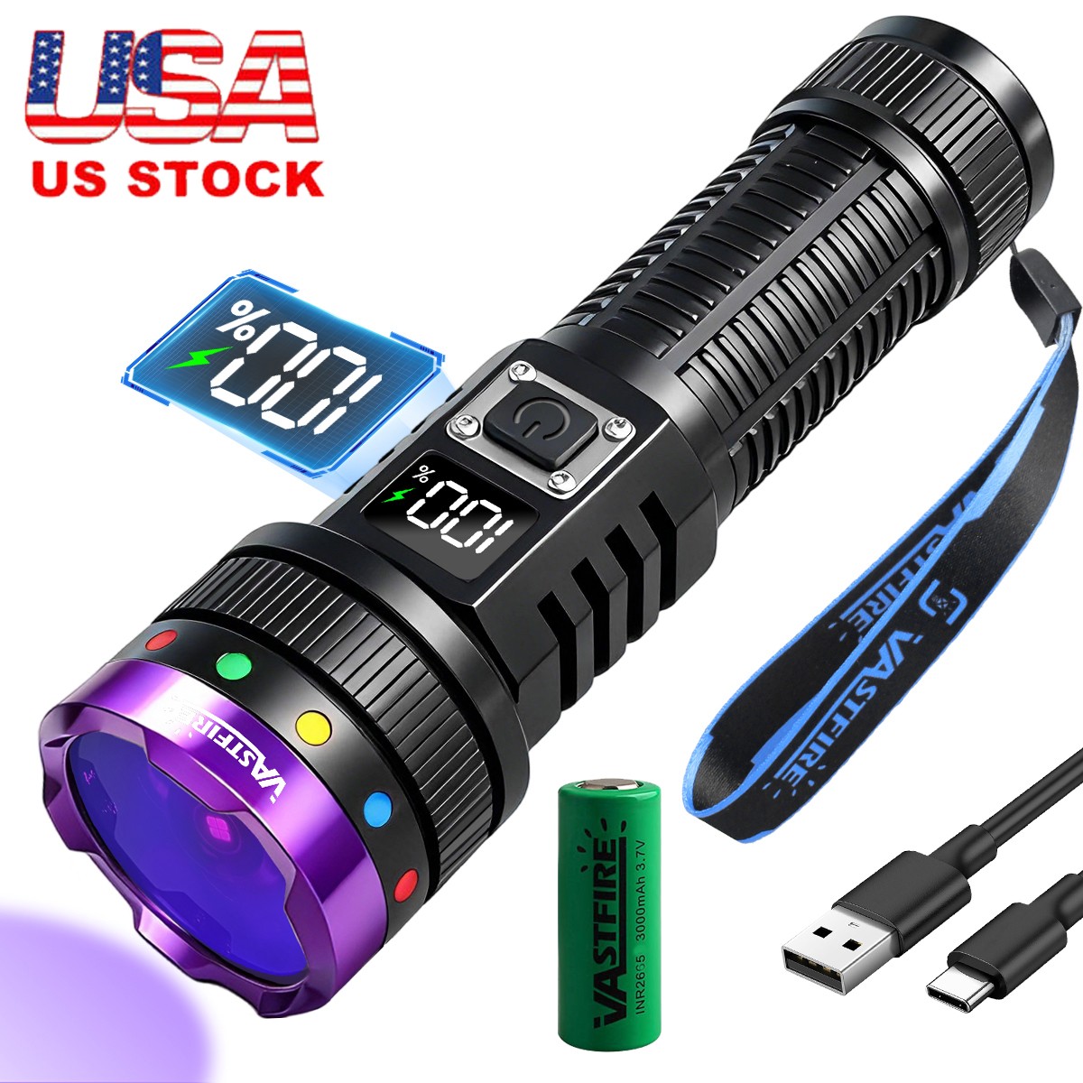 365 nm UV Light 30W LED Flashlight USB TYPE-C Charging Torch Urine Scorpion