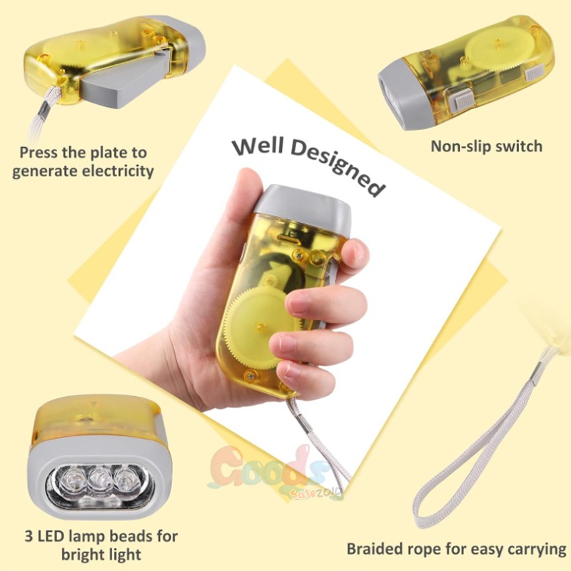Hand Crank Flashlight 3 LED Dynamo Handpress Powerful Camping Emergency Torch