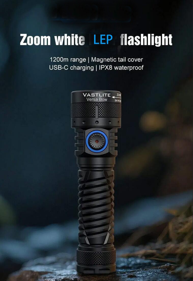 Vastlite Zoom LEP Flashlight 400 Lumen 3900 Feet Range USB Rechargeable Torch