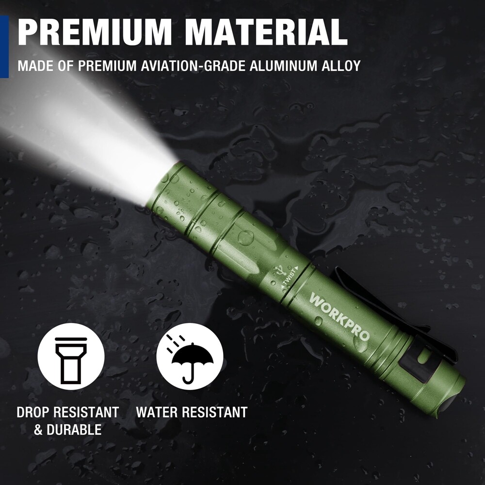 WORKPRO 2PCS Rechargeable LED Pen Light Ultra-Compact Flashlight Mini Flashlight