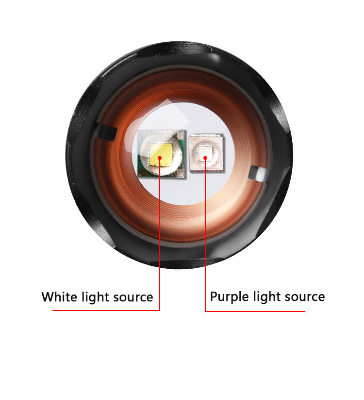 UV Torch Ultra Violet Flashlight White+Purple LED Blacklight Inspection 2 Mode
