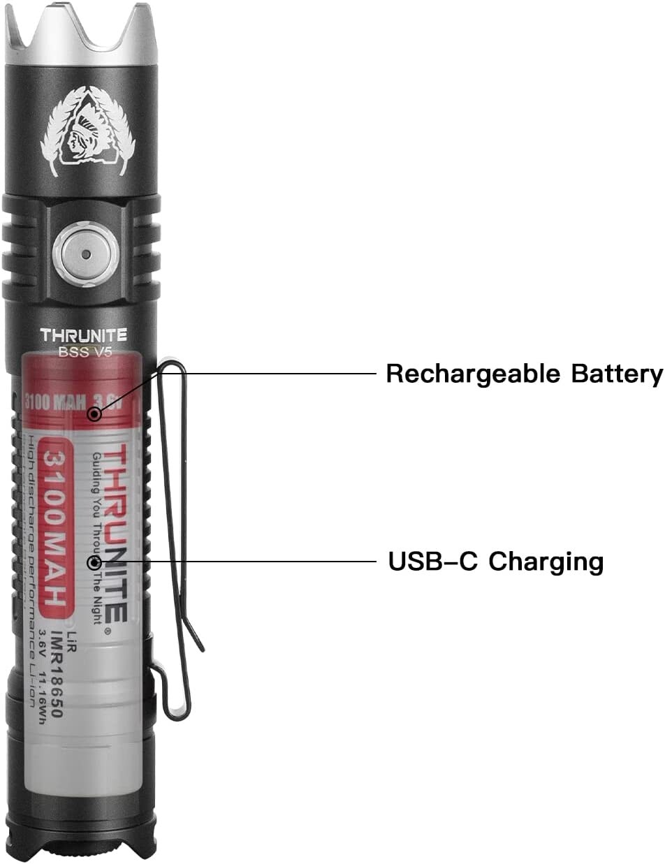 ThruNite BSS V5 LED Flashlight, USB Rechargeable Flashlight, Black – CW