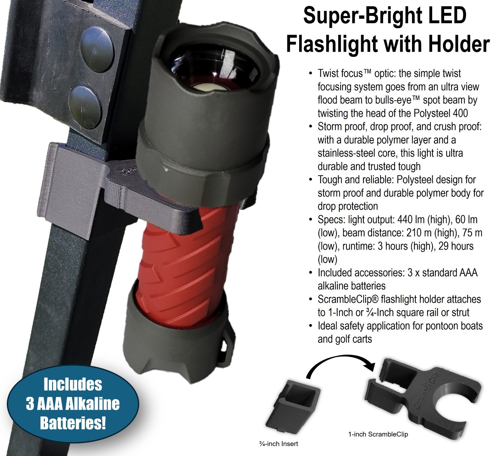 Coast Polysteel 500-Lumen 3 Modes LED Flashlight with 1-Inch Holder Clip