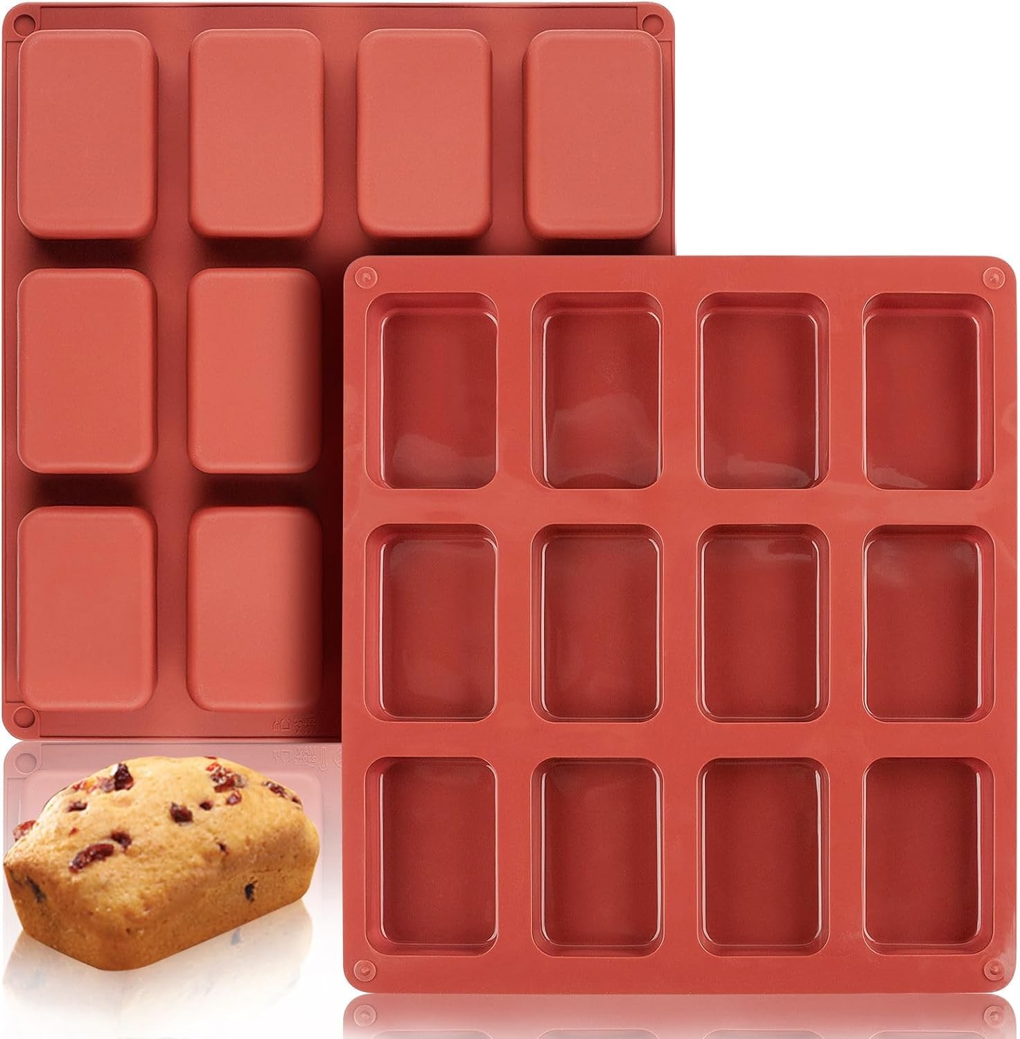 JOERSH Silicone Mini Loaf pan-(2PCS) 12 Cavities Bread Pan, Mini, Red