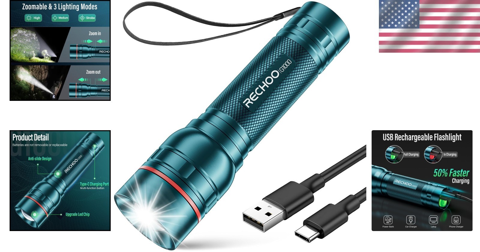 Rechargeable Military-Grade Flashlight 1 Pack, High Lumens & Waterproof Design