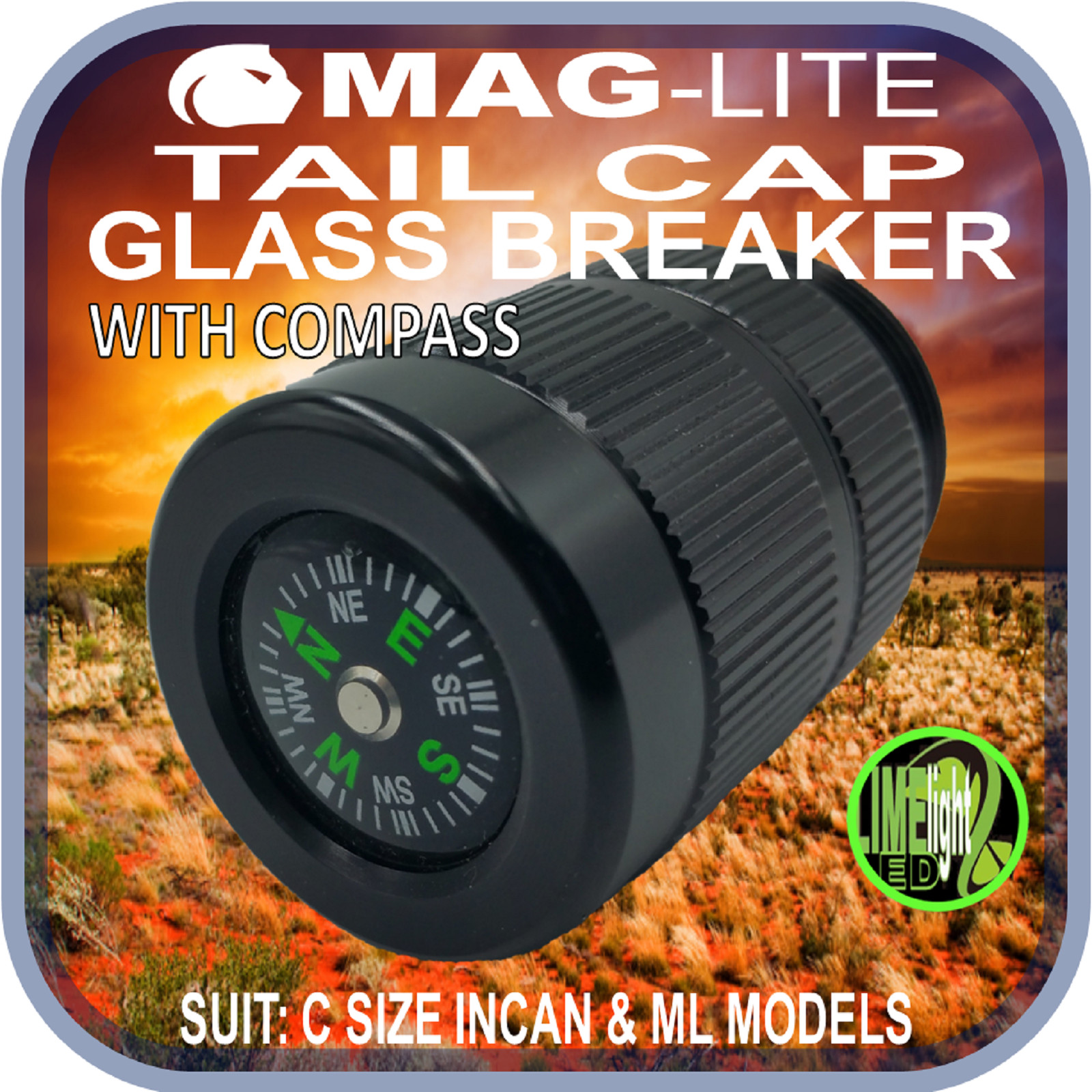 MAGLITE UPGRADE C CELL TAIL CAP PRO COMPASS & GLASS BREAKER NEW/OLD/ML MODELS AU