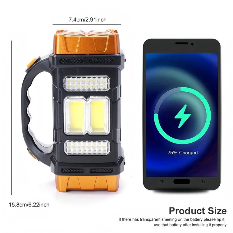Solar USB Rechargeable LED Flashlight Portable Outdoor Camping Torch Power Bank