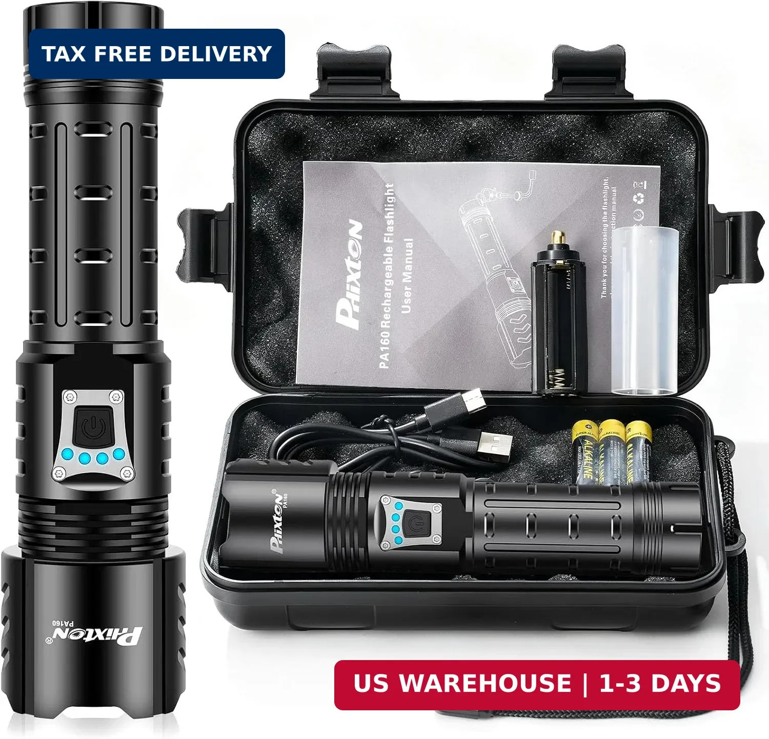 Rechargeable LED Flashlight High Lumens 100000 Long Range 3280FT Waterproof