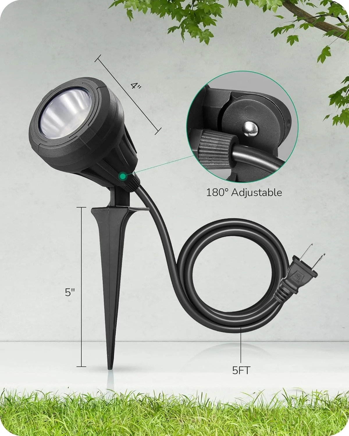 EDISHINE 120V LED Outdoor Spotlight, 5 Extra Lenses (RGB Purple Blue), 5.5W 5000