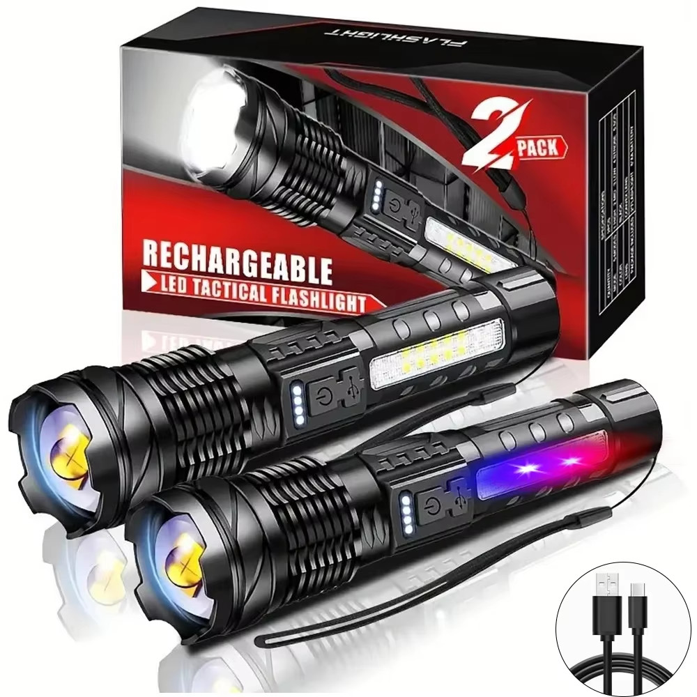 Powerful XHP50 LED Flashlight Waterproof 18650 Torch with Side Light 7 Modes