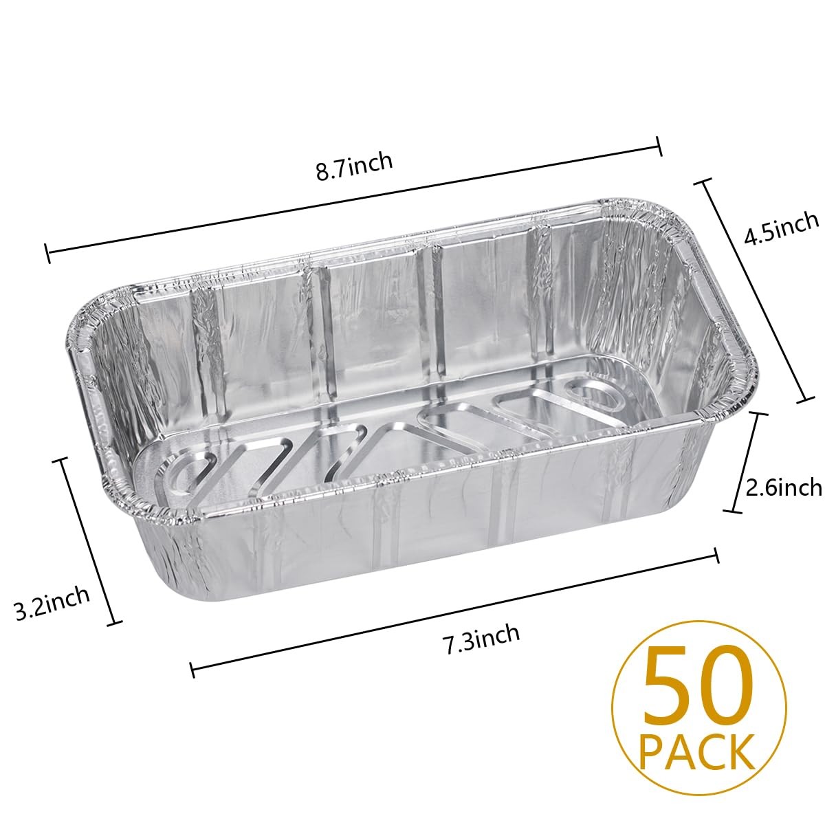 MOACOCK 50 Pack 2Lb Loaf Pans, 8.5″ X 4.5″ X 2.6″ Foil Heavy 2Lb, Aluminum
