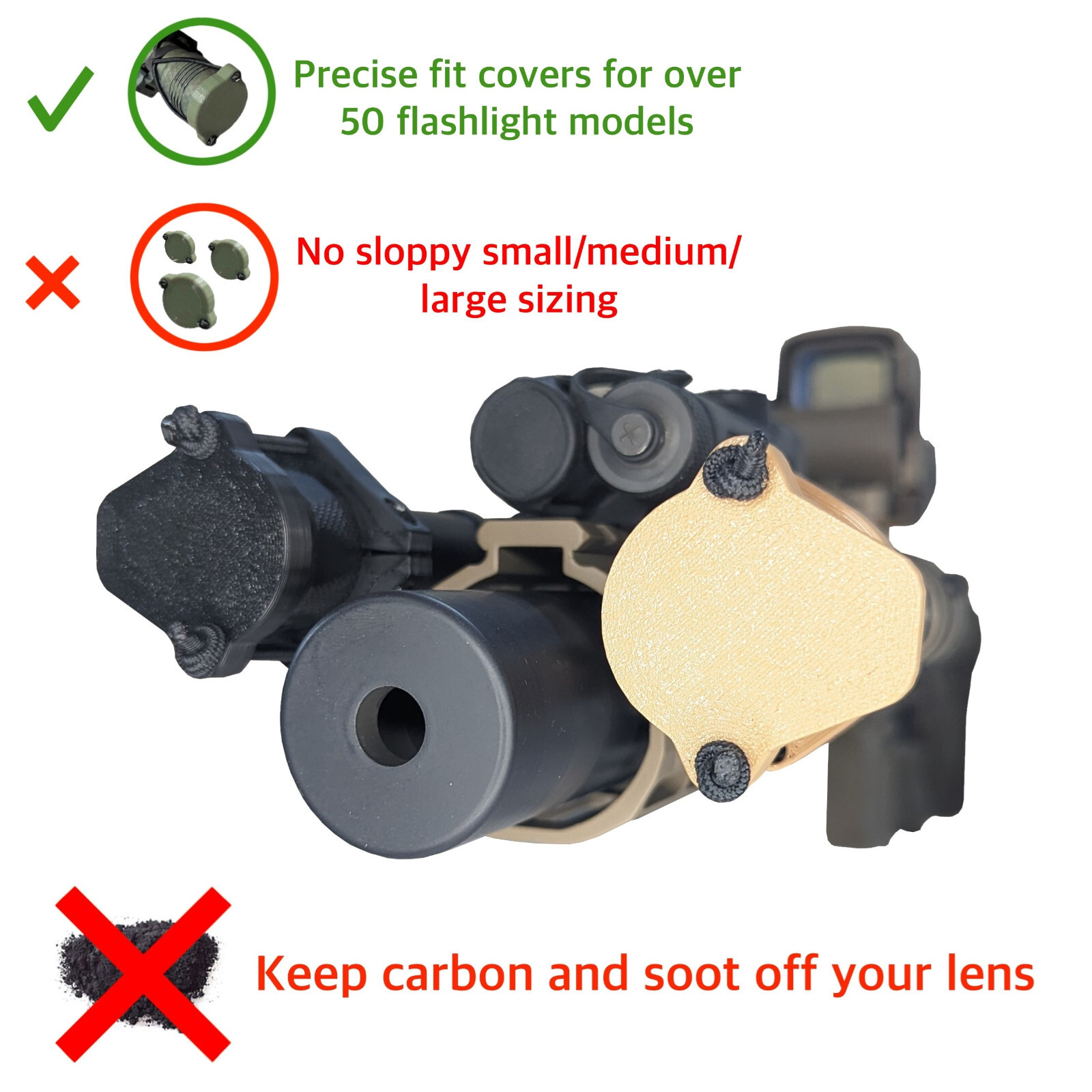 Light / Lens Cover with Tip Grip for Flashlights – Upgraded PETG-CF Version
