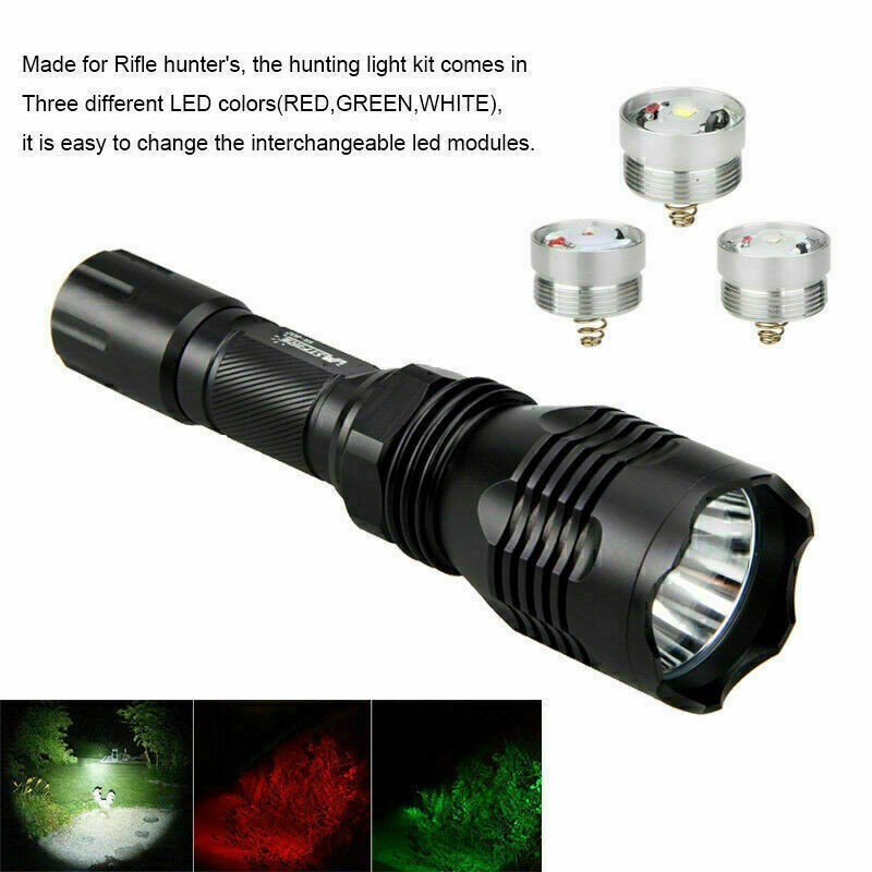 Hunting Red/Green/White Light 3LEDs Flashlight Predator Torch w/ Two Free Mounts