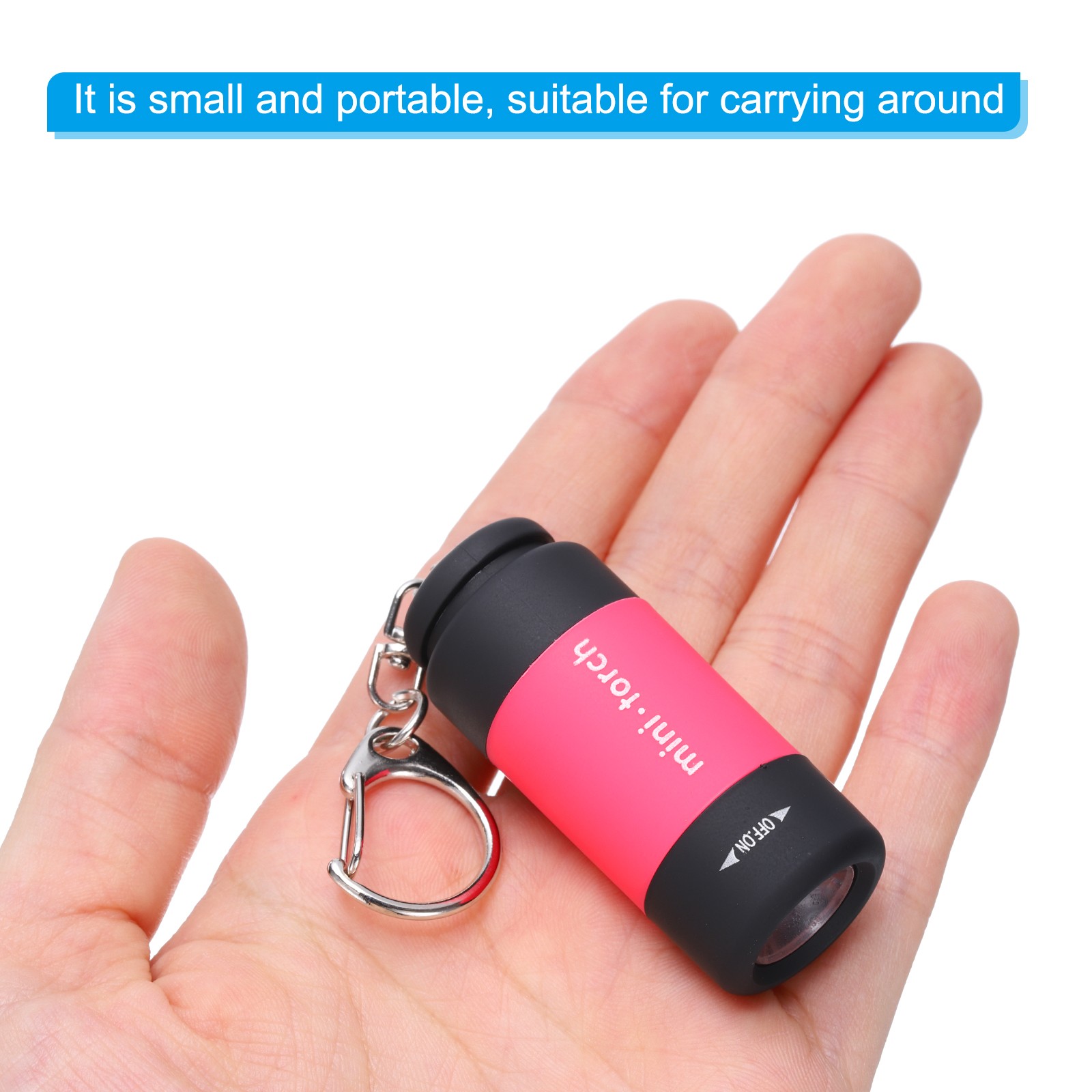 Mini Keychain Flashlight, LED Flashlight Torch USB Rechargeable, Pink