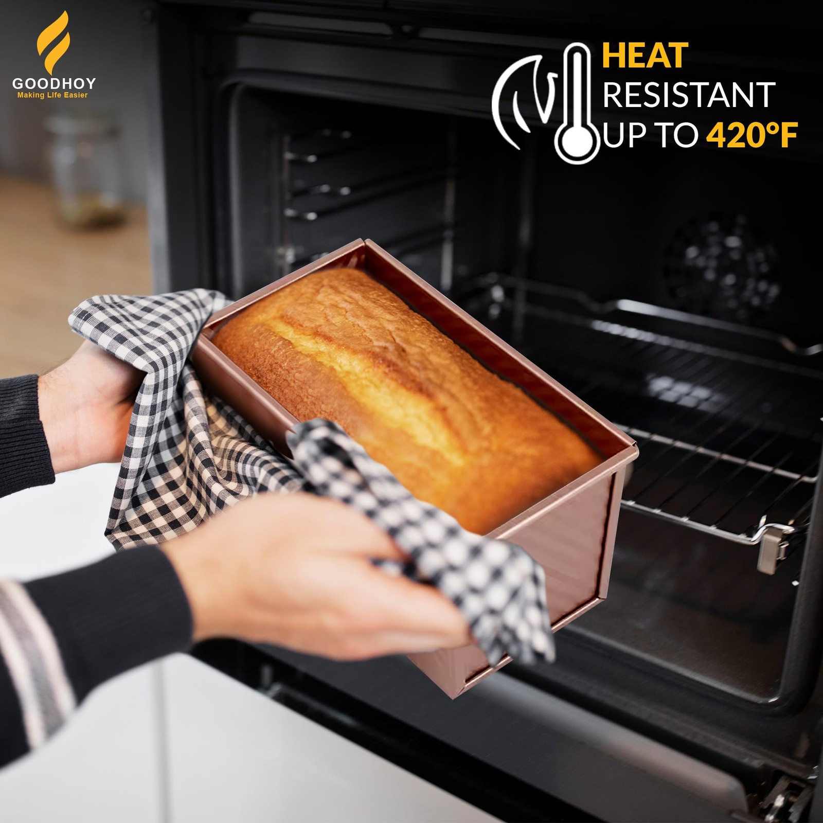 Goodhoy 1lb+1lb set Nonstick Pullman Loaf Pan With Lid For 1lb+1lb, Rose Gold