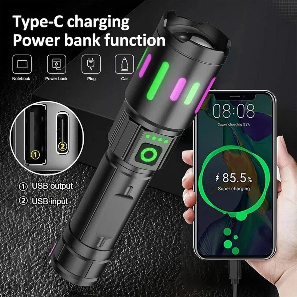 350000000 Lumen Super Bright LED Tactical Flashlight Rechargeable Work Light+-##