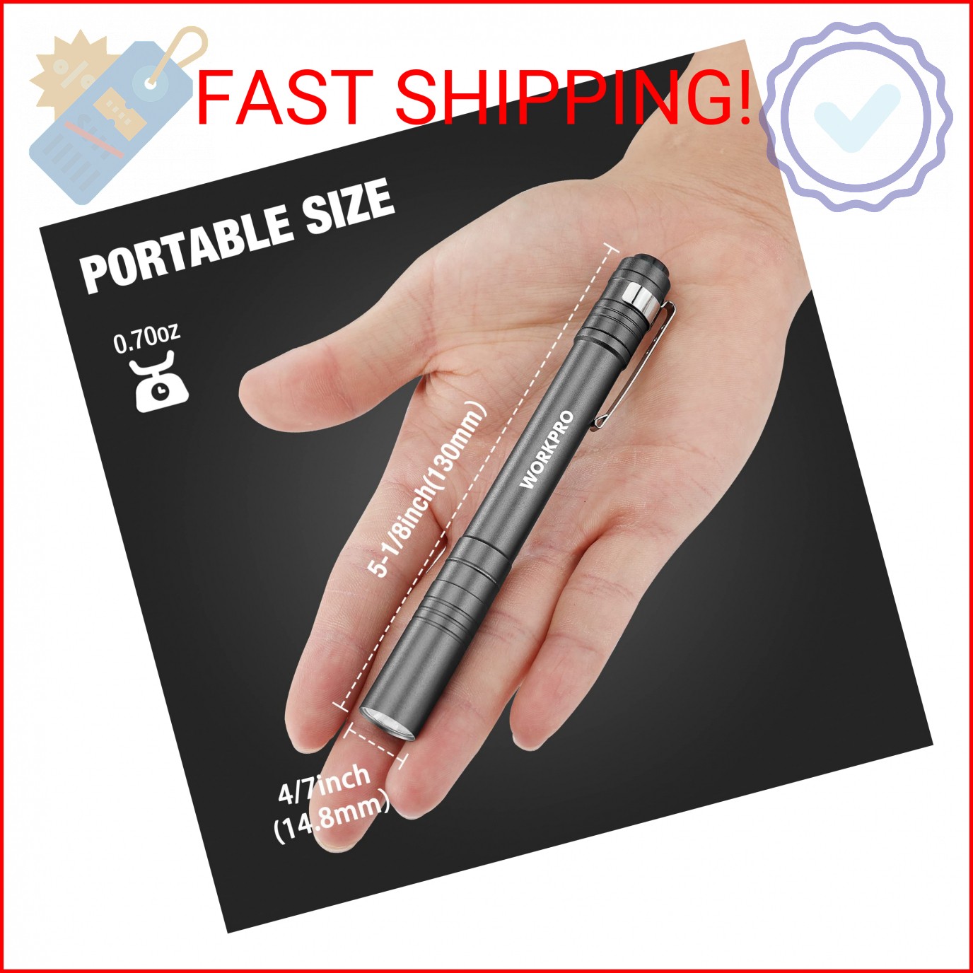 WORKPRO LED Pen Light, Aluminum Pen Flashlights, Pocket Flashlight with Clip for