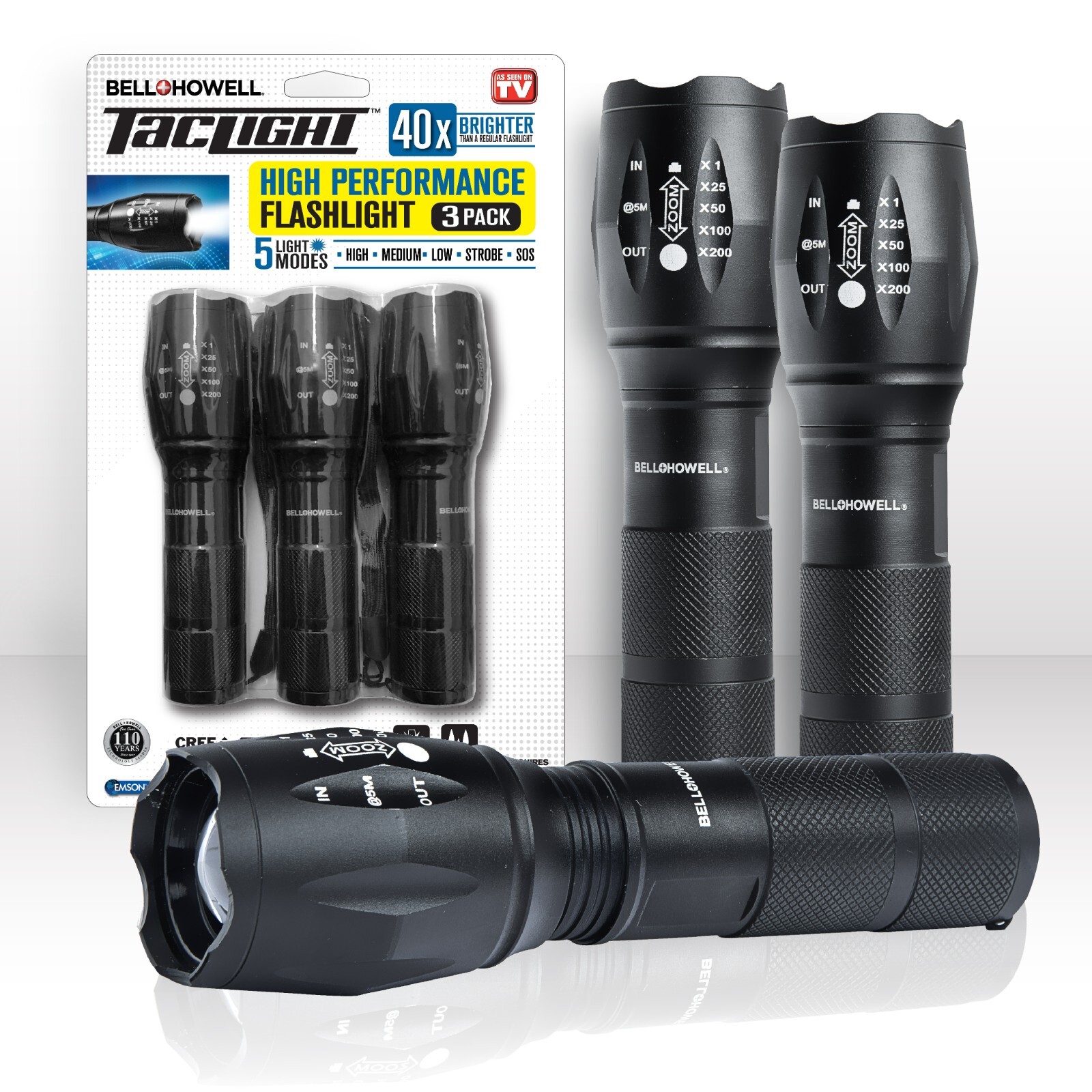 Bell + Howell Tac Light High Performance Ultra Bright Flashlight – 3 Pack