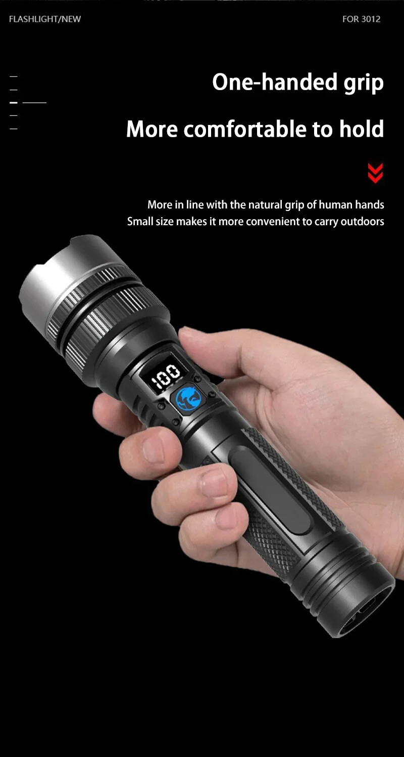 1000000LM LED Flashlight USB Digital Display IPX8 Long Lasting Camping Emergency