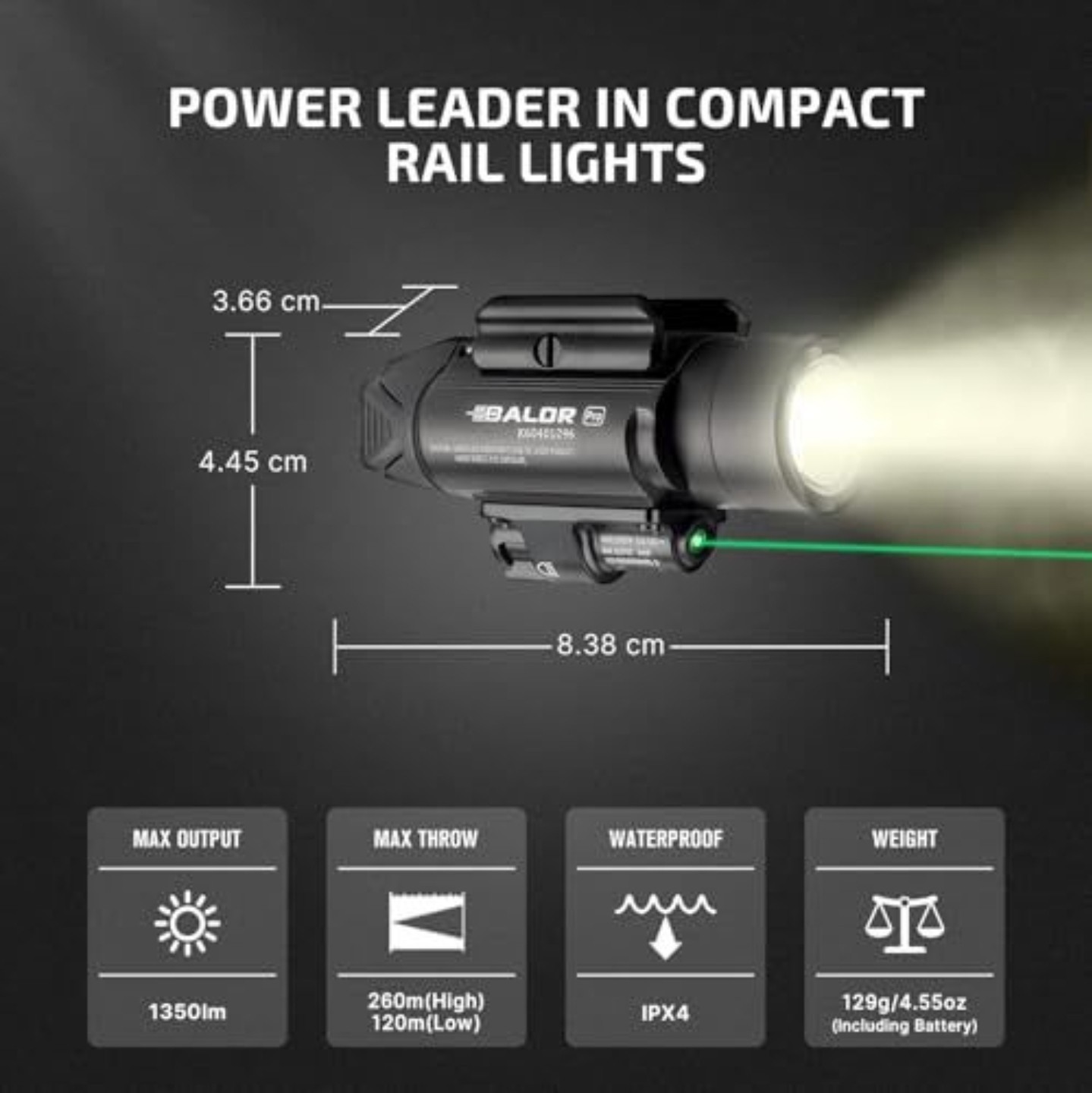 Olight Baldr Pro 1350 Lumens Tactical Light w/ White LED & Green Laser
