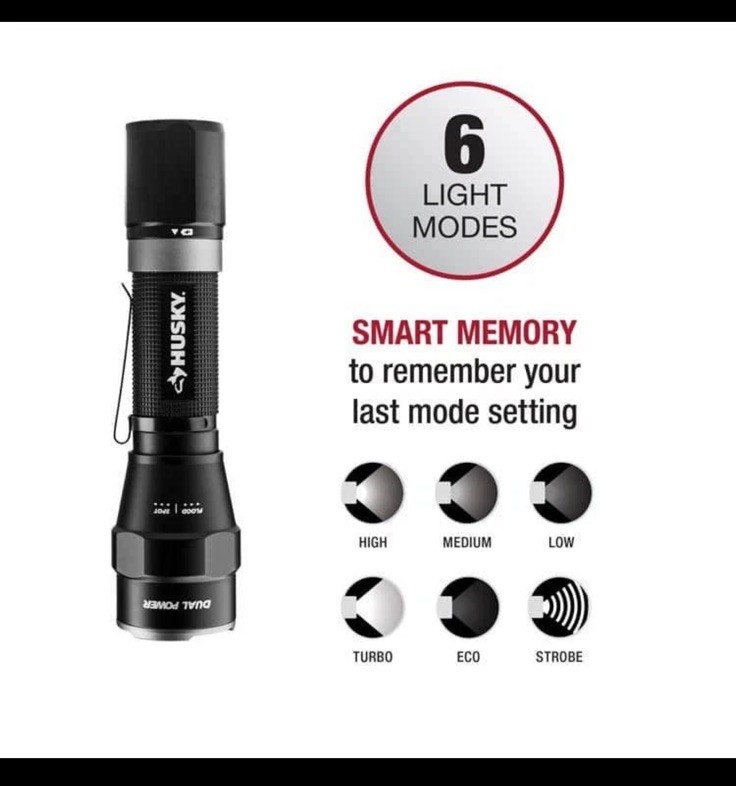 Husky 1200 Lumens Dual Power LED Rechargeable Focusing Flashlight