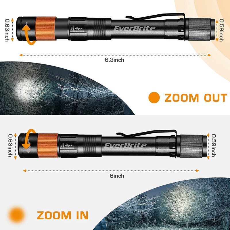EverBrite Rechargeable Pen Light 4 Modes Light Zoomable Handheld Flashlight NEW