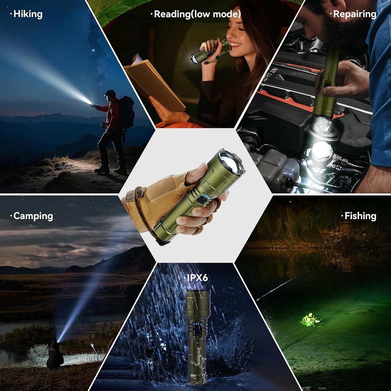 Tactical 1500000LM LED Flashlight Rechargeable Zoom Fire Starter Waterproof