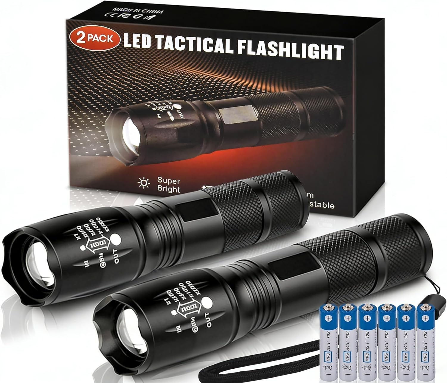 Zoomable LED Flashlights with 5 Modes 2Pack Christmas Stocking Stuffers Birth…