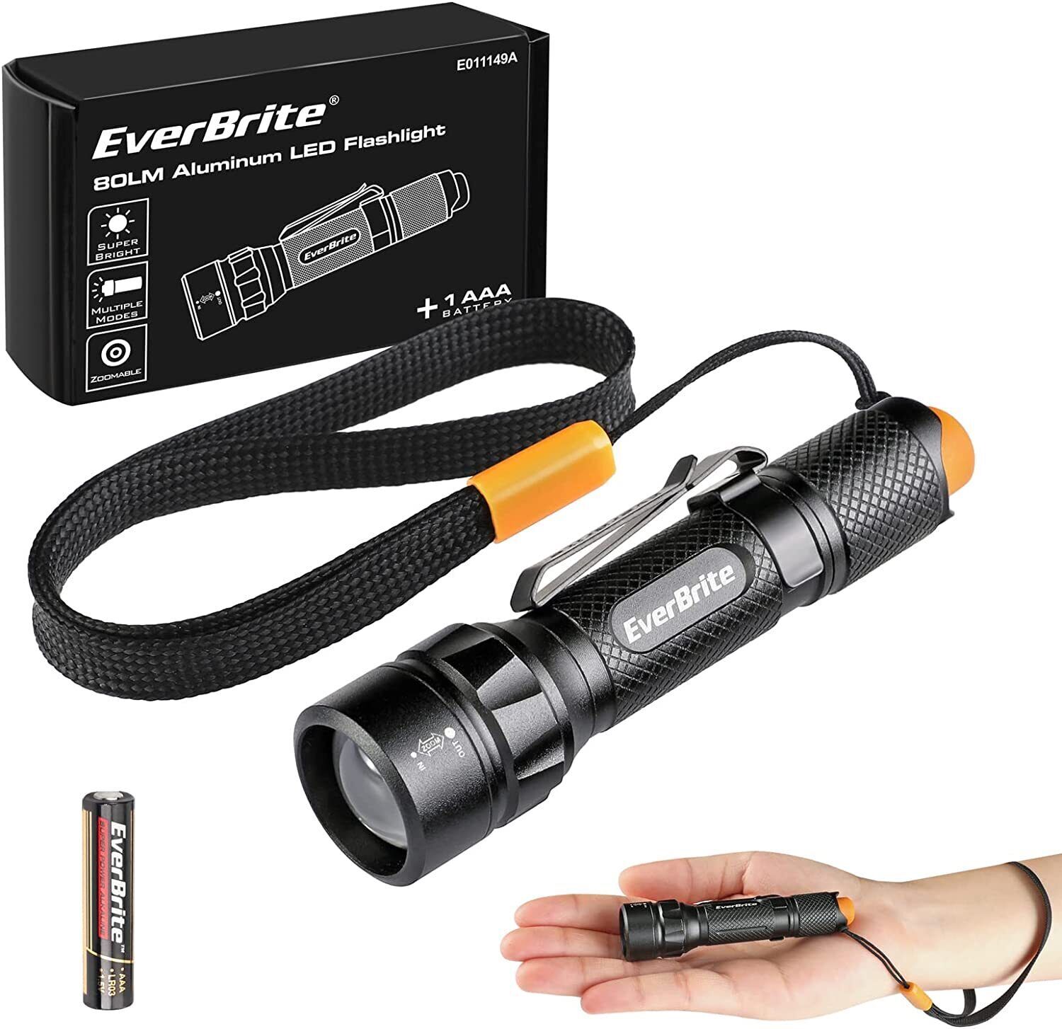 EverBrite 80LM/150LM Super LED Flashlight 3 Lighting Modes Adjustable Focus NEW