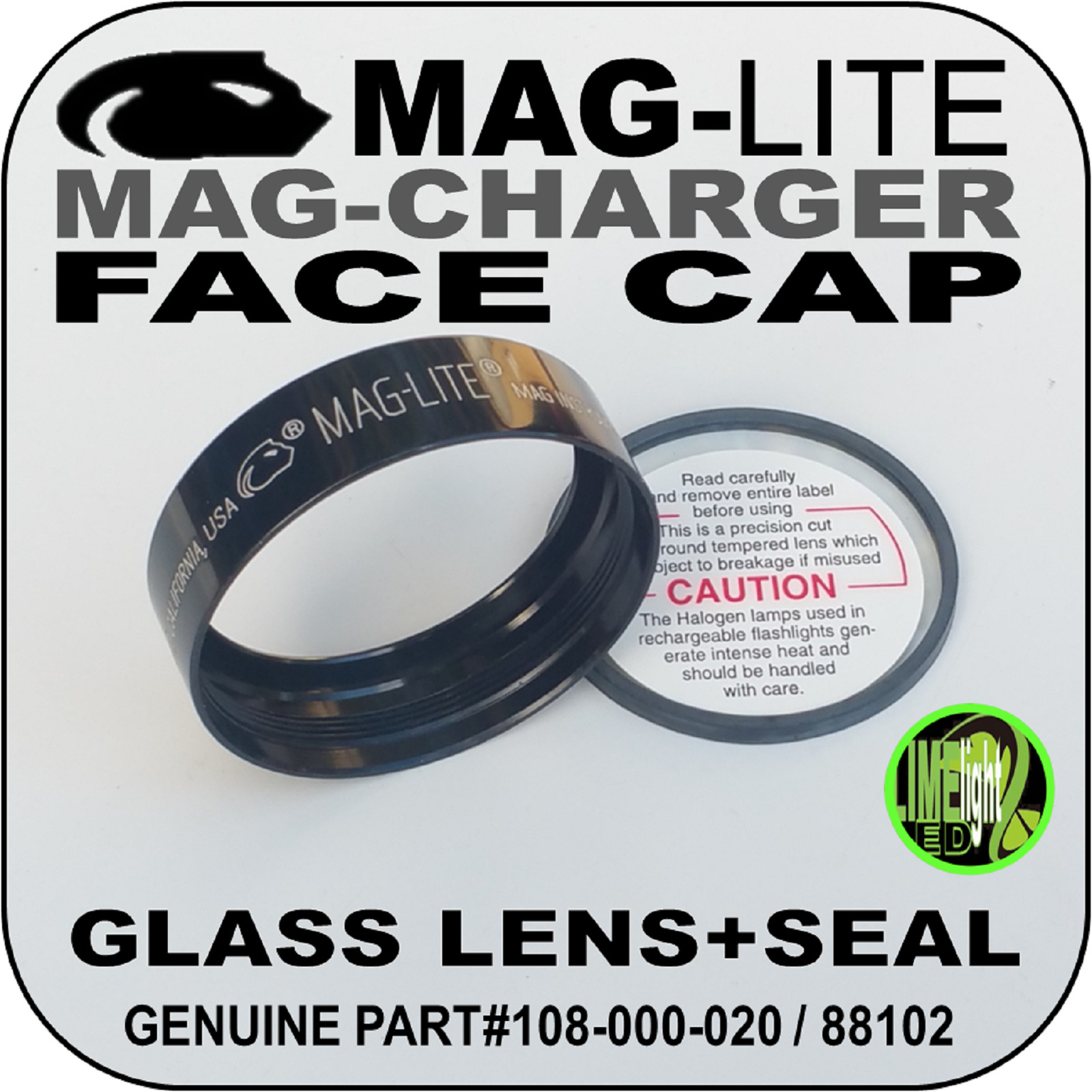 MAGLITE UPGRADE FACE CAP GLASS LENS + SEAL MAG-CHARGER FLASHLIGHT TORCH INCAN