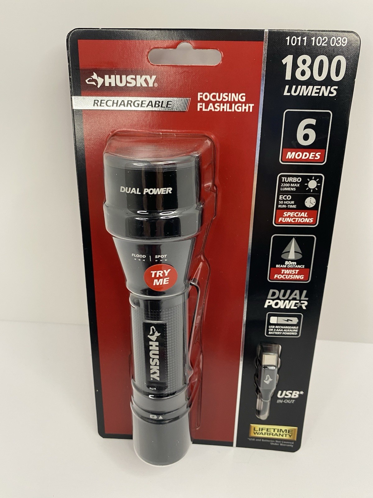 Husky Rechargeable Focusing Flashlight 1800 Lumens 6 Modes