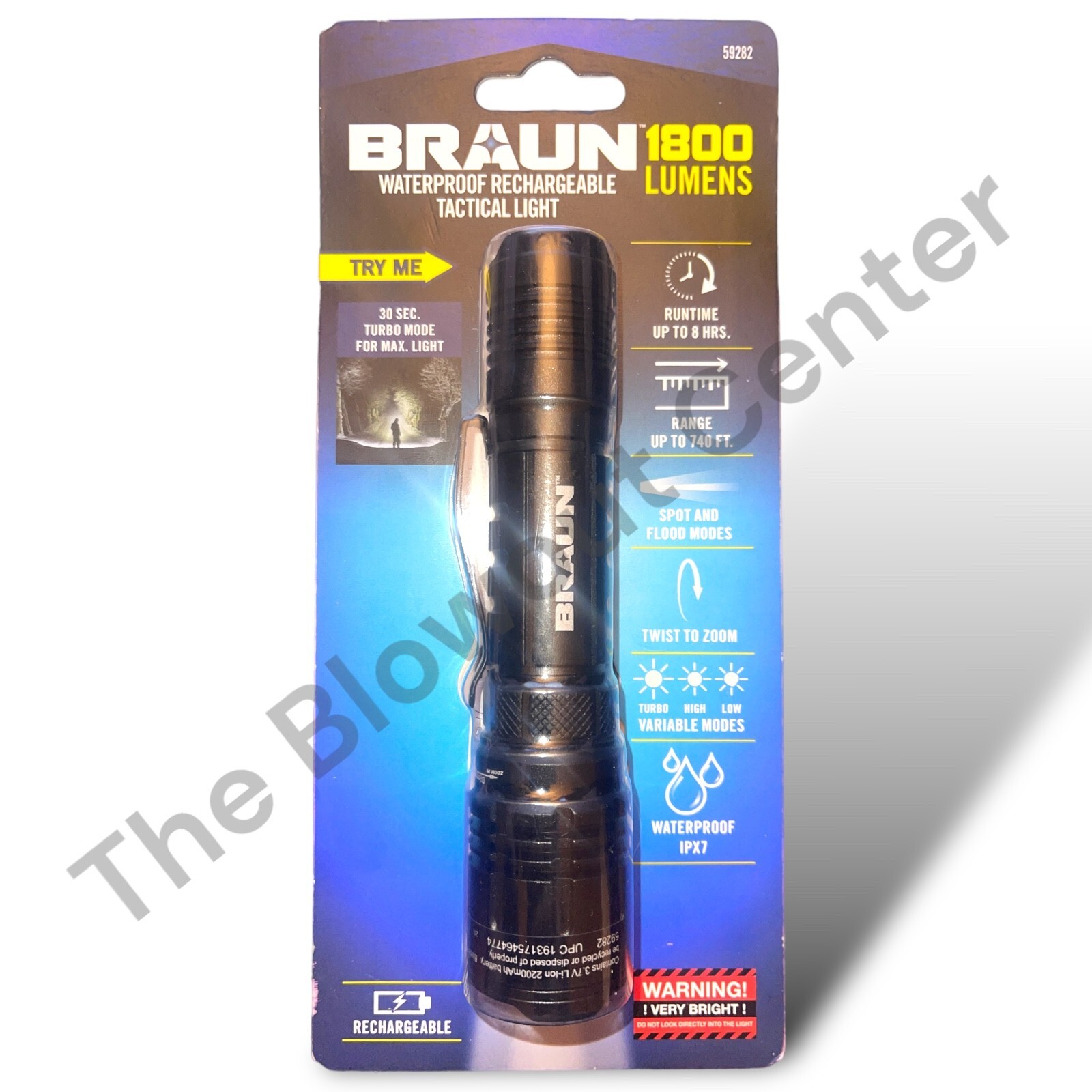 Braun 1800 Lumen Waterproof Rechargeable Tactical Flashlight (NEW) – SHIPS FREE!
