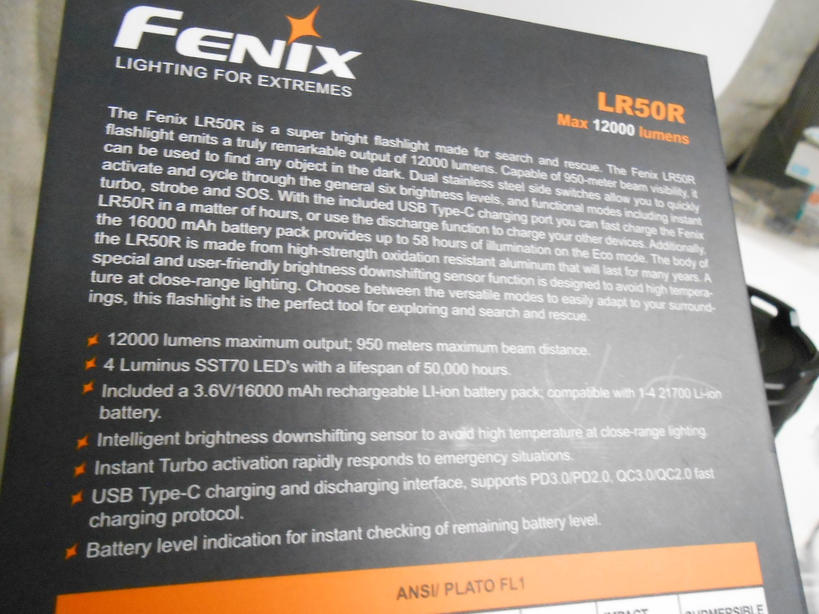 Fenix LR50R 12,000 Lumen LED Rechargeable Search Spot Flashlight