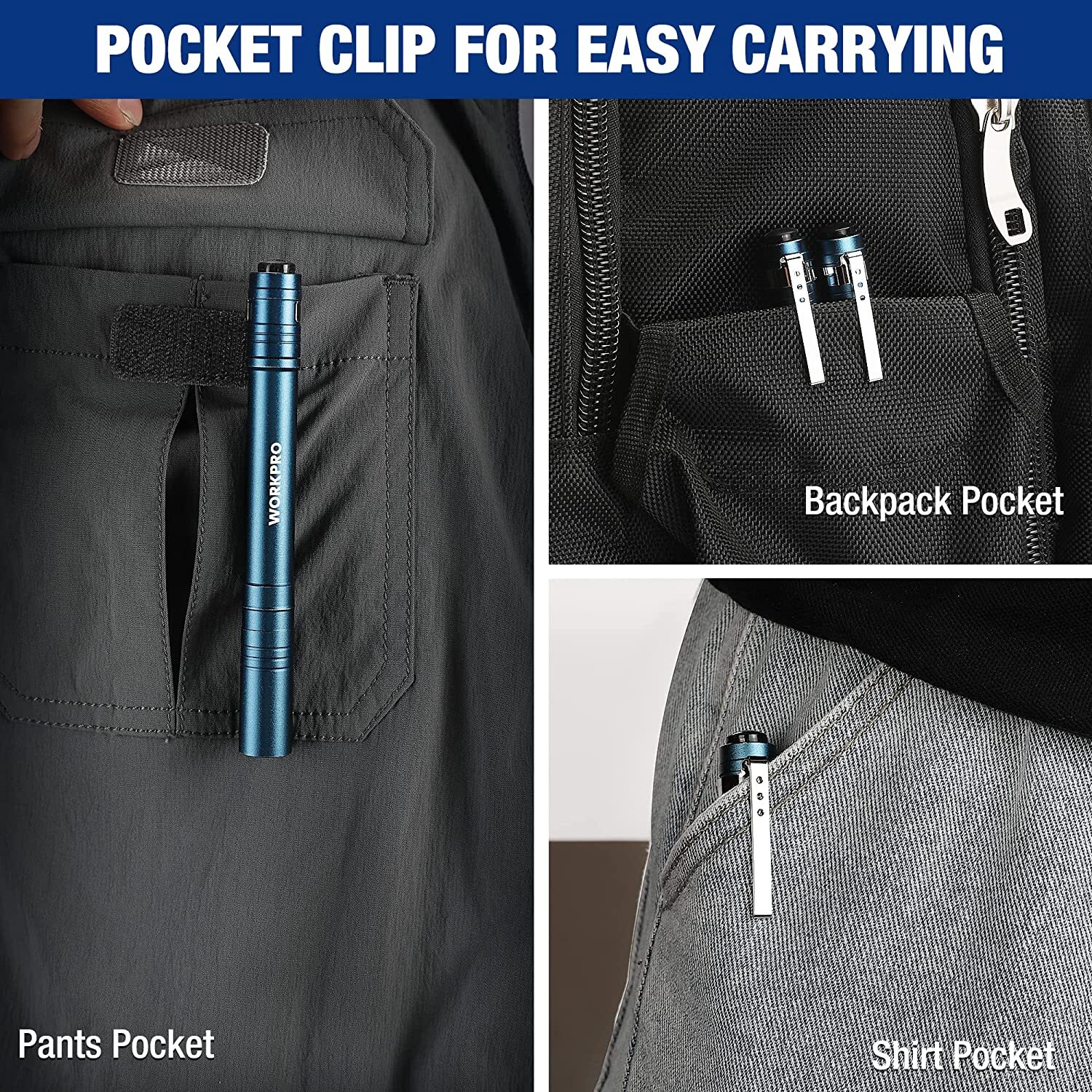 WORKPRO LED Pen Light Set 4-Pack 8AAA Batteries Included Pocket Torch Aluminum