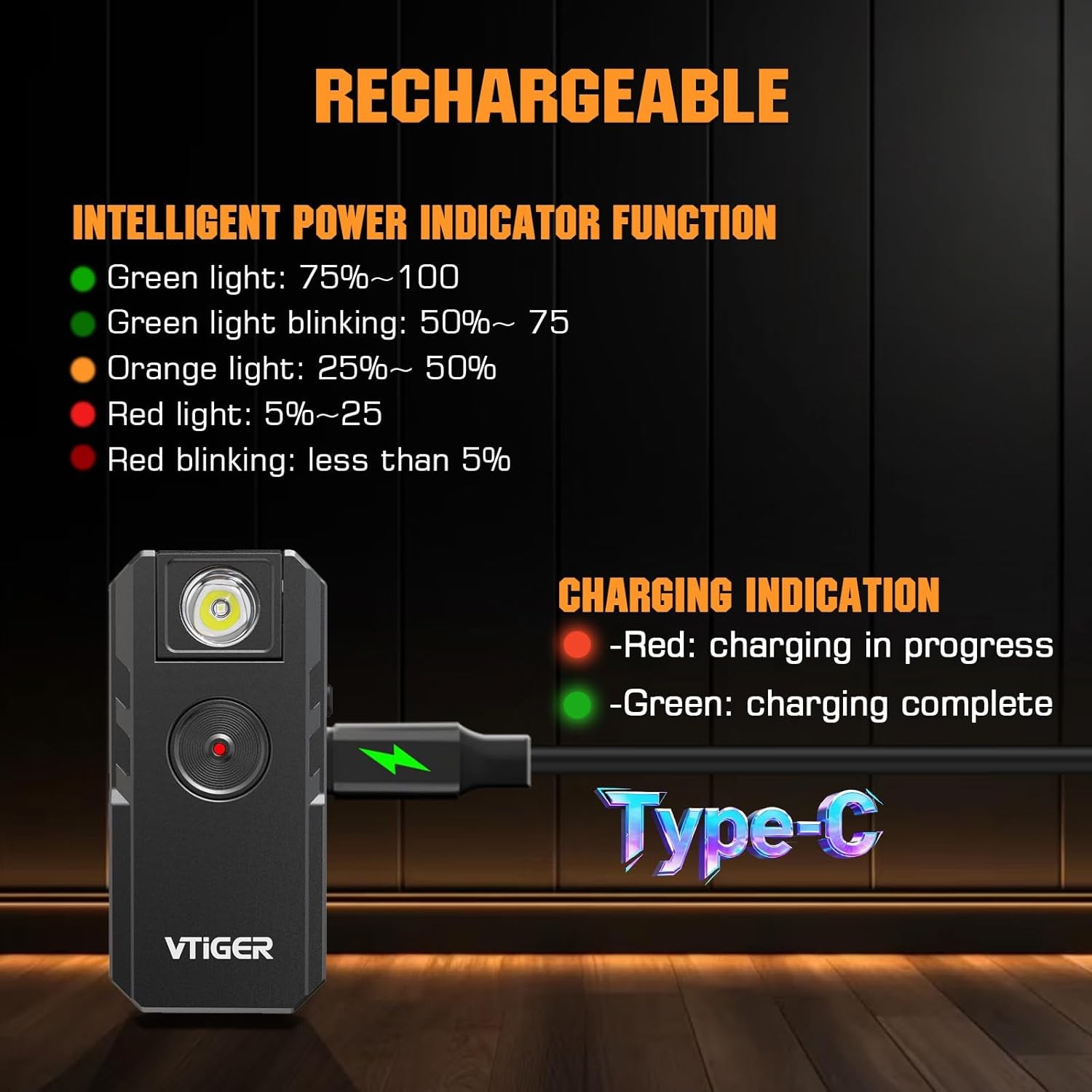 VTIGER C1 Rechargeable EDC Flashlight Clip-on Light, 1300 Lumens Powerful Portab