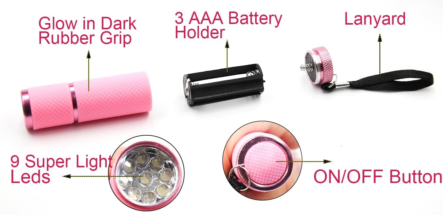 4 Pack Mini Flashlights, 9 LED Glow-in-The-Dark Aluminum Lights with Straps –…