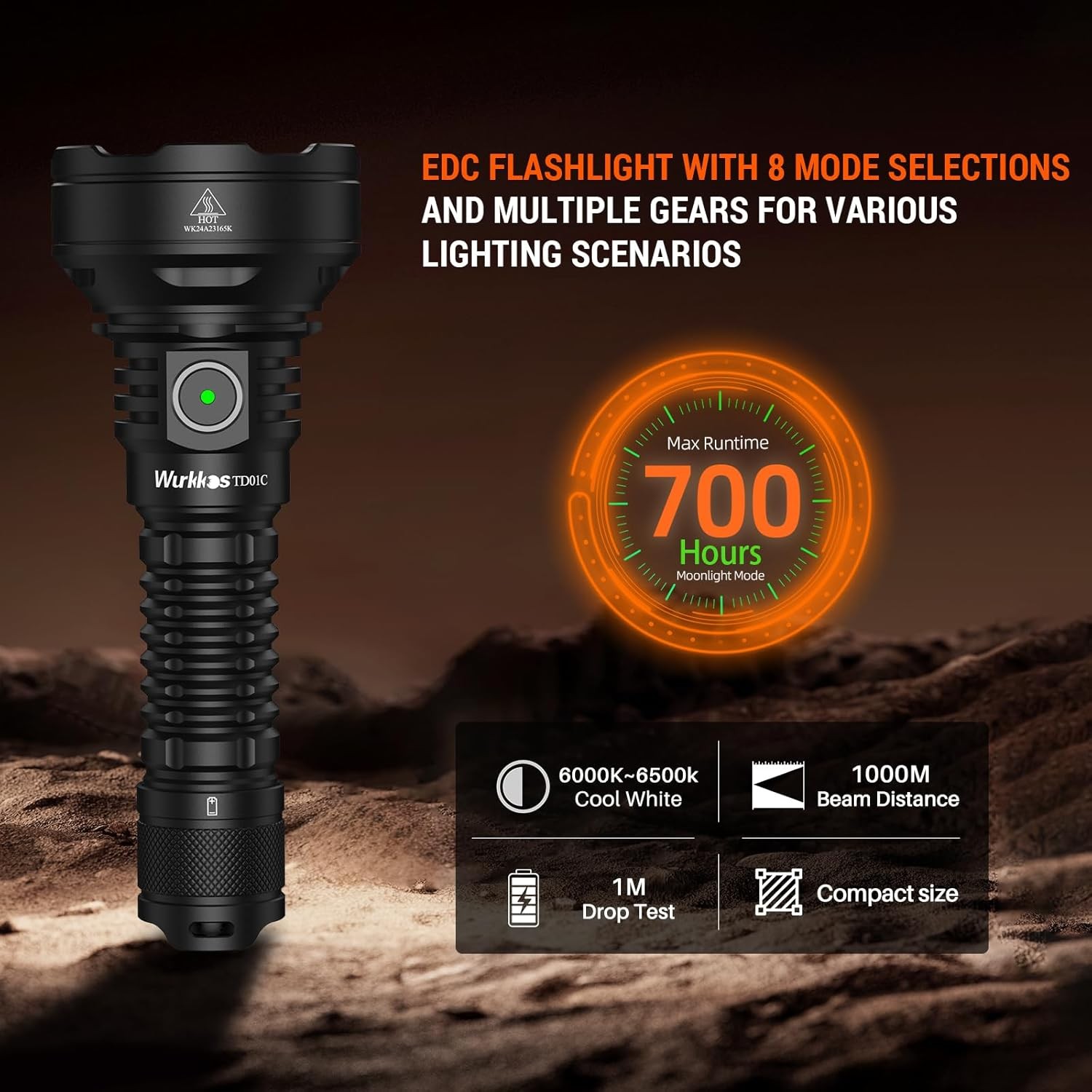 Wurkkos LED Tactical Flashlight Rechargeable – TD01C Spotlight