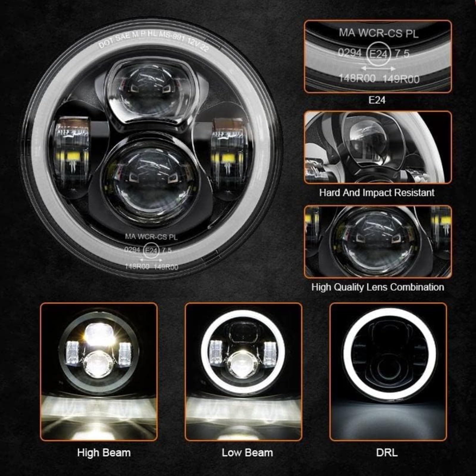 7 Inch Motorcycle LED Headlight 4.5″ Fog Passing Lamps DOT Kit for Harley Dav…