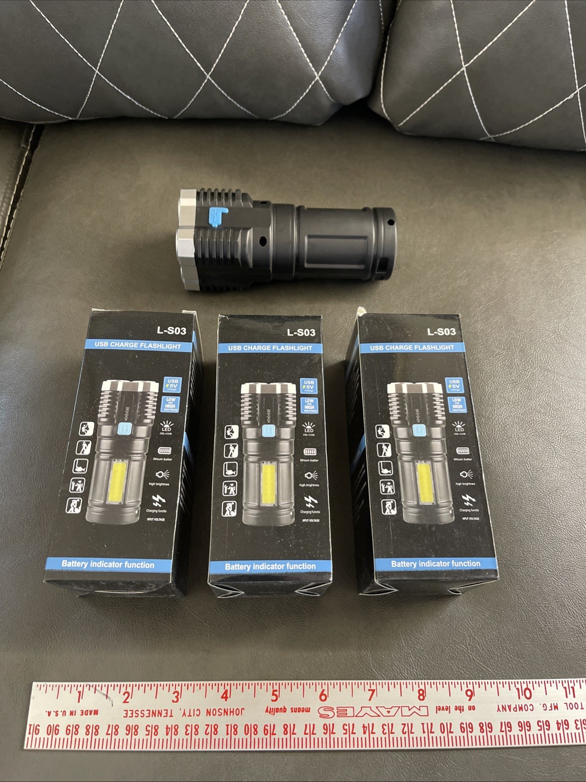 NEW Flashlight 5V Rechargeable Adjustable Brightness L-S03 USB Charge. 3 Pack