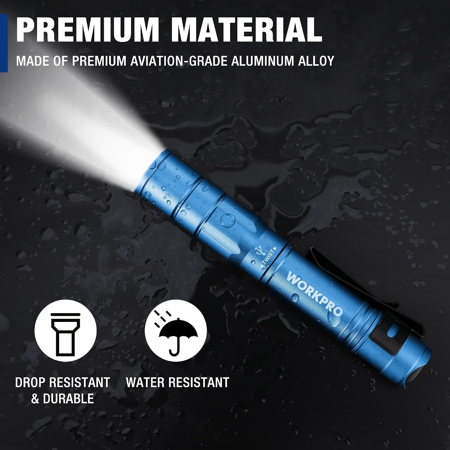 WORKPRO Rechargeable Pen Light, Mini Flashlight, 2 Pack Ultra-Compact EDC Flashl