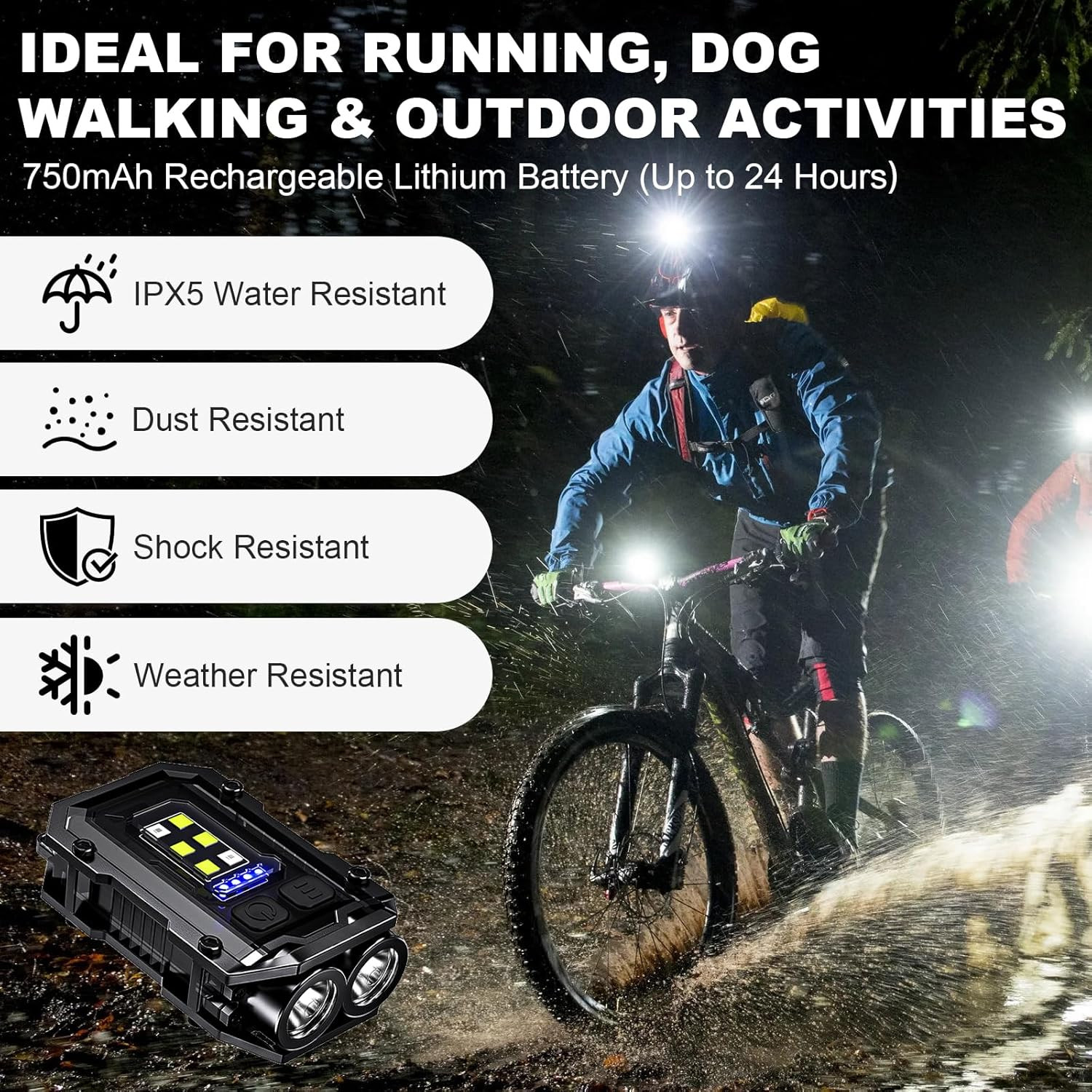 500LM Rechargeable Clip-On Flashlight, 2-Pack with 8 Modes for Safety and Outdoo
