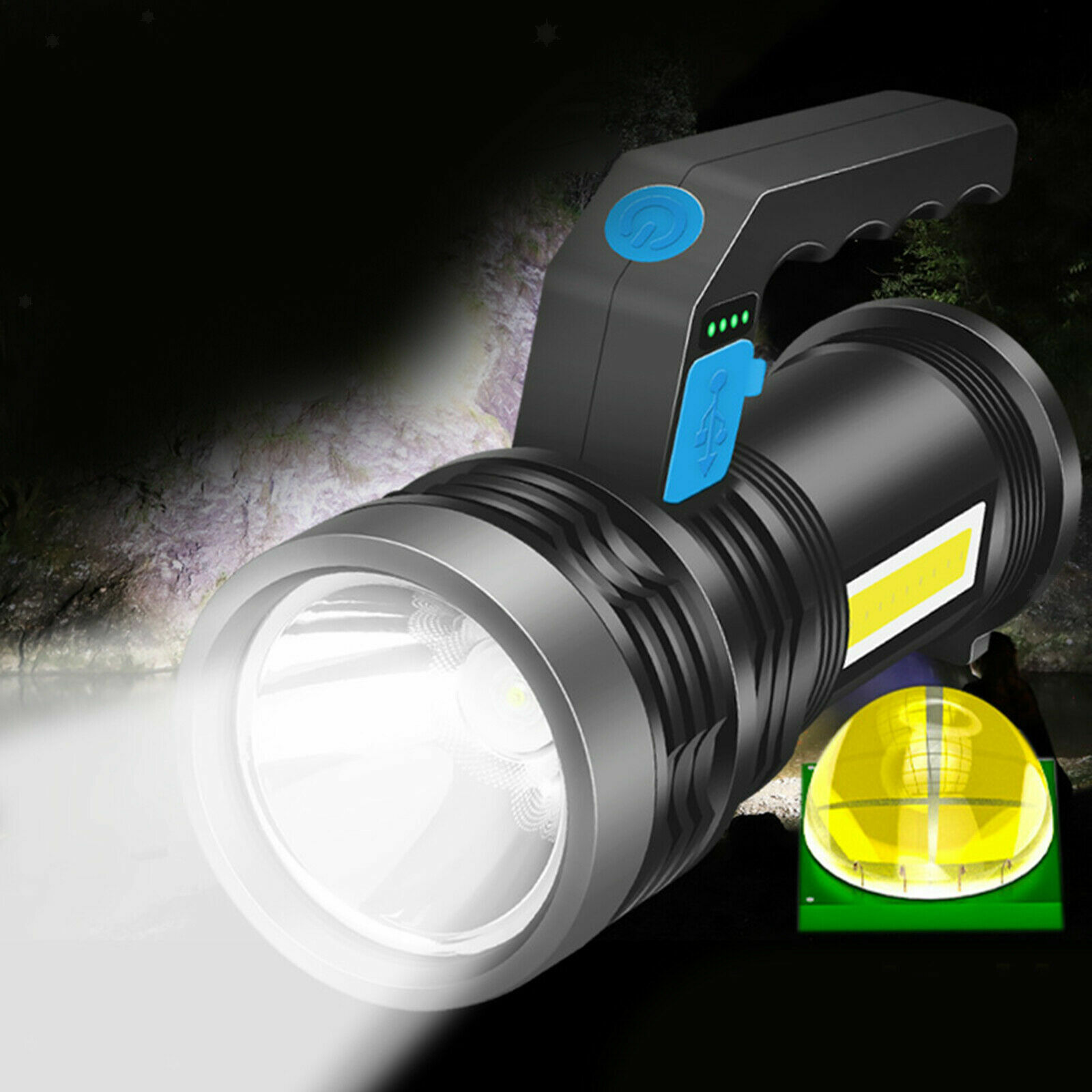 Brightest 3500000LM COB LED Tactical Flashlight USB Rechargeable Torch Spotlight