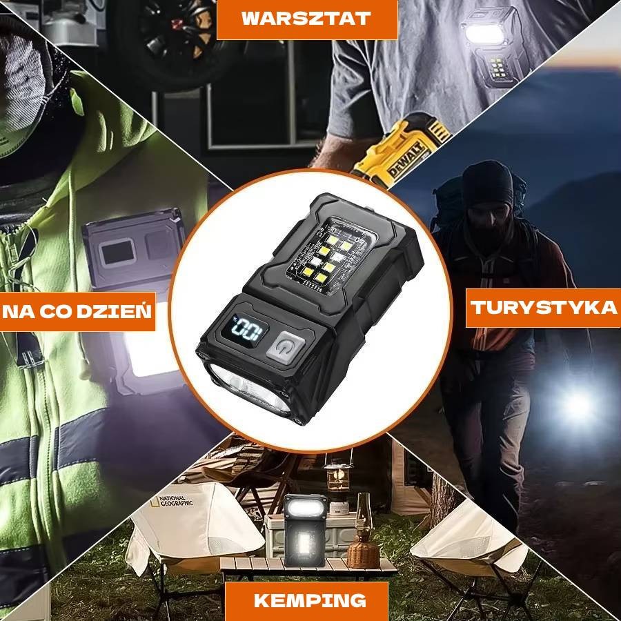 Tactical flashlight, COB LED light with built-in swivel head + USB Type-C magnet