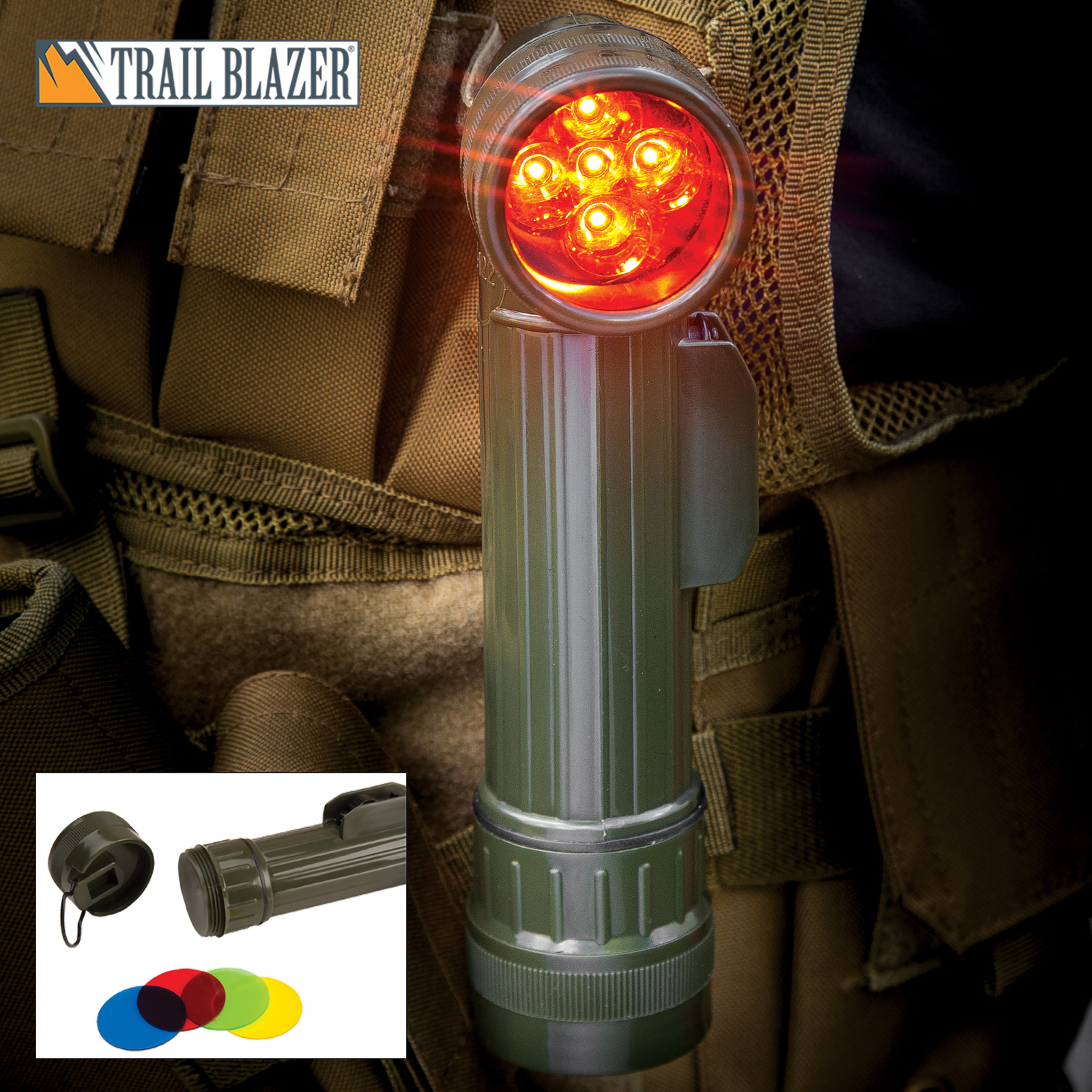 Trail Blazer Flashlight Olive Drab Military Issue Angle Head Flashlight Army New